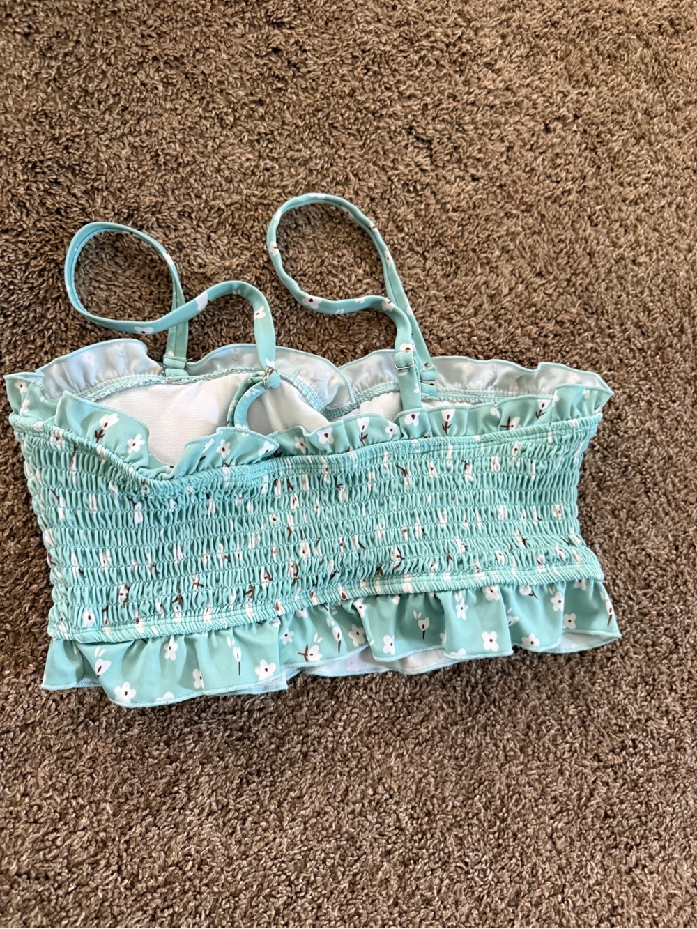 Mint Floral Smocked Two Piece Bathing Suit